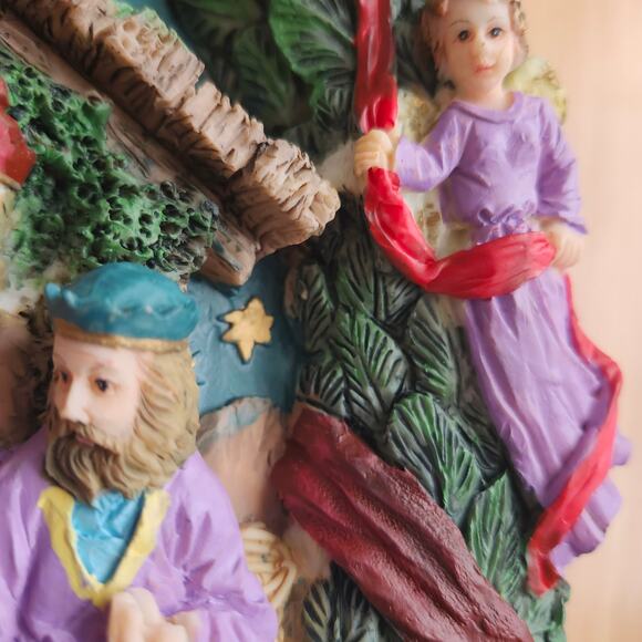 12in Hand Painted Nativity Wall Plaque GLORIA Angels Wise Men Christmas Resin - Picture 6 of 11